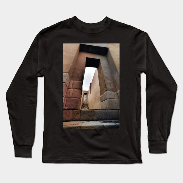 vintage colorized photo of peruvian architecture Long Sleeve T-Shirt by In Memory of Jerry Frank